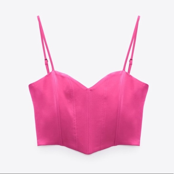 Zara Bustier Crop Top Pink Medium Satin - Picture 3 of 5